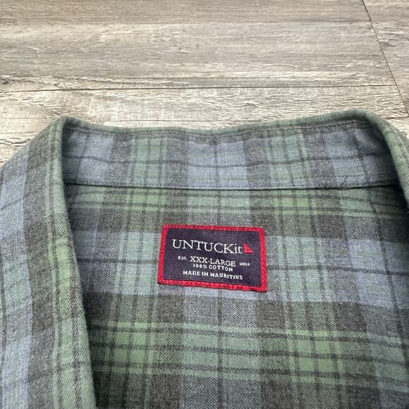 UNTUCKit Tartan Plaid Green Blue Mens 3XL Long Sleeve Chest Pocket Button Shirt - Picture 4 of 8